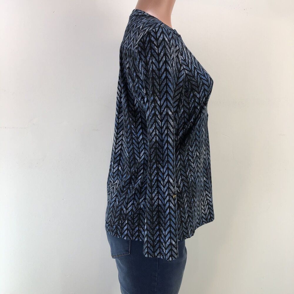 Robert Louis Long Sleeve Top Blouse V Neck Womens Small Blue Black - Picture 10 of 14